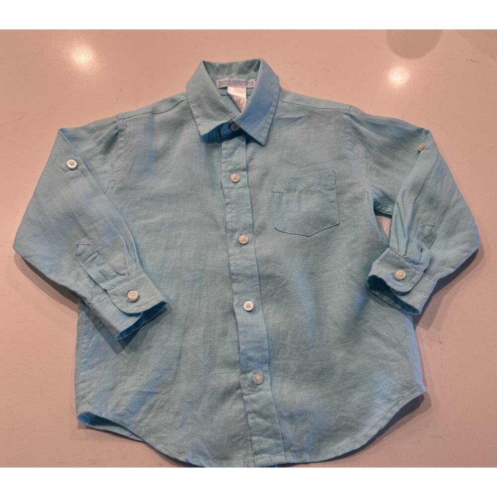 Janie And Jack Light Blue Linen Shirt Boys Size 2T Long Sleeve Button Front